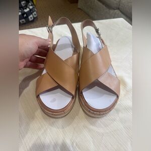 Nine West Tan Crisscross Slingback Platform Sandals